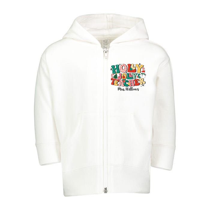 Holly Jolly Teacher Christmas Toddler Zip Fleece Hoodie