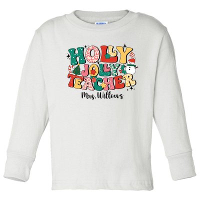 Holly Jolly Teacher Christmas Toddler Long Sleeve Shirt