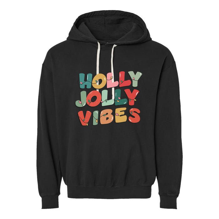 Holly Jolly Vibes Christmas Lights Garment-Dyed Fleece Hoodie
