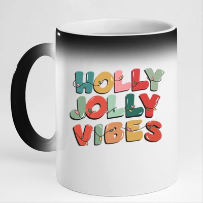 Holly Jolly Vibes Christmas Lights 11oz Black Color Changing Mug