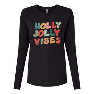 Holly Jolly Vibes Christmas Lights Womens Cotton Relaxed Long Sleeve T-Shirt