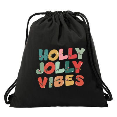 Holly Jolly Vibes Christmas Lights Drawstring Bag