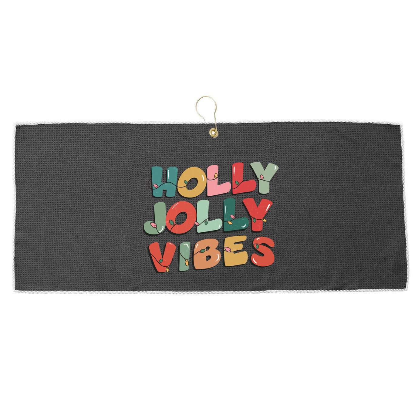 Holly Jolly Vibes Christmas Lights Large Microfiber Waffle Golf Towel
