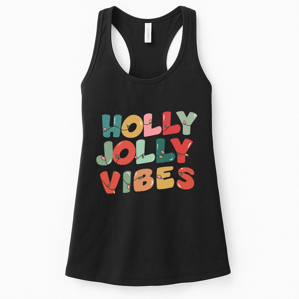 Holly Jolly Vibes Christmas Lights Womens Tank Top