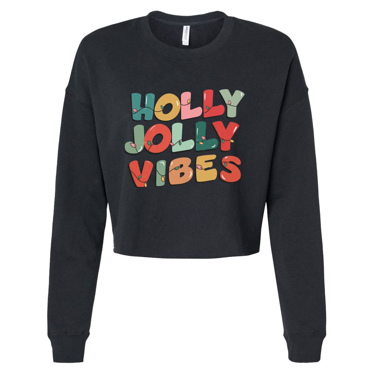 Holly Jolly Vibes Christmas Lights Cropped Pullover Crew