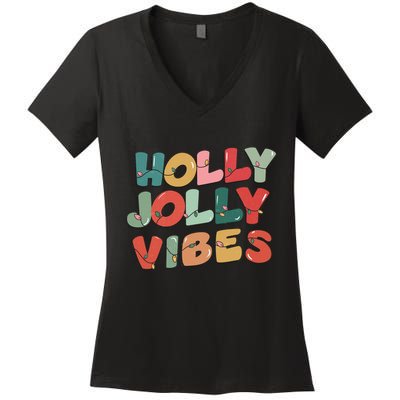 Holly Jolly Vibes Christmas Lights Women's V-Neck T-Shirt