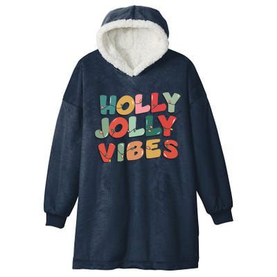 Holly Jolly Vibes Christmas Lights Hooded Wearable Blanket