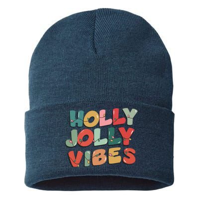 Holly Jolly Vibes Christmas Lights Sustainable Knit Beanie