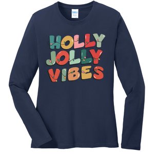 Holly Jolly Vibes Christmas Lights Ladies Long Sleeve Shirt