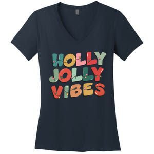 Holly Jolly Vibes Christmas Lights Women's V-Neck T-Shirt