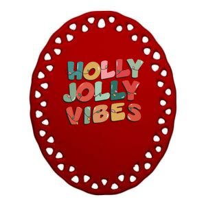 Holly Jolly Vibes Christmas Lights Ceramic Oval Ornament