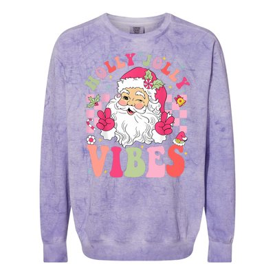 Holly Jolly Vibes Groovy Cute Santa Claus Christmas Colorblast Crewneck Sweatshirt