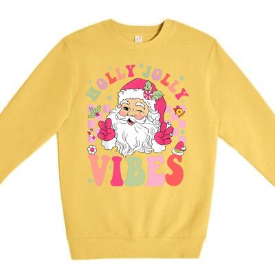 Holly Jolly Vibes Groovy Cute Santa Claus Christmas Premium Crewneck Sweatshirt