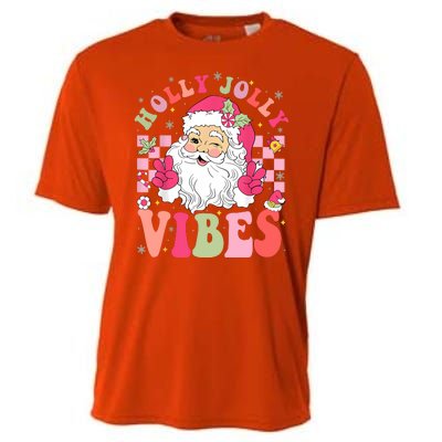 Holly Jolly Vibes Groovy Cute Santa Claus Christmas Cooling Performance Crew T-Shirt