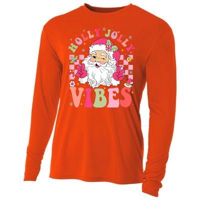 Holly Jolly Vibes Groovy Cute Santa Claus Christmas Cooling Performance Long Sleeve Crew