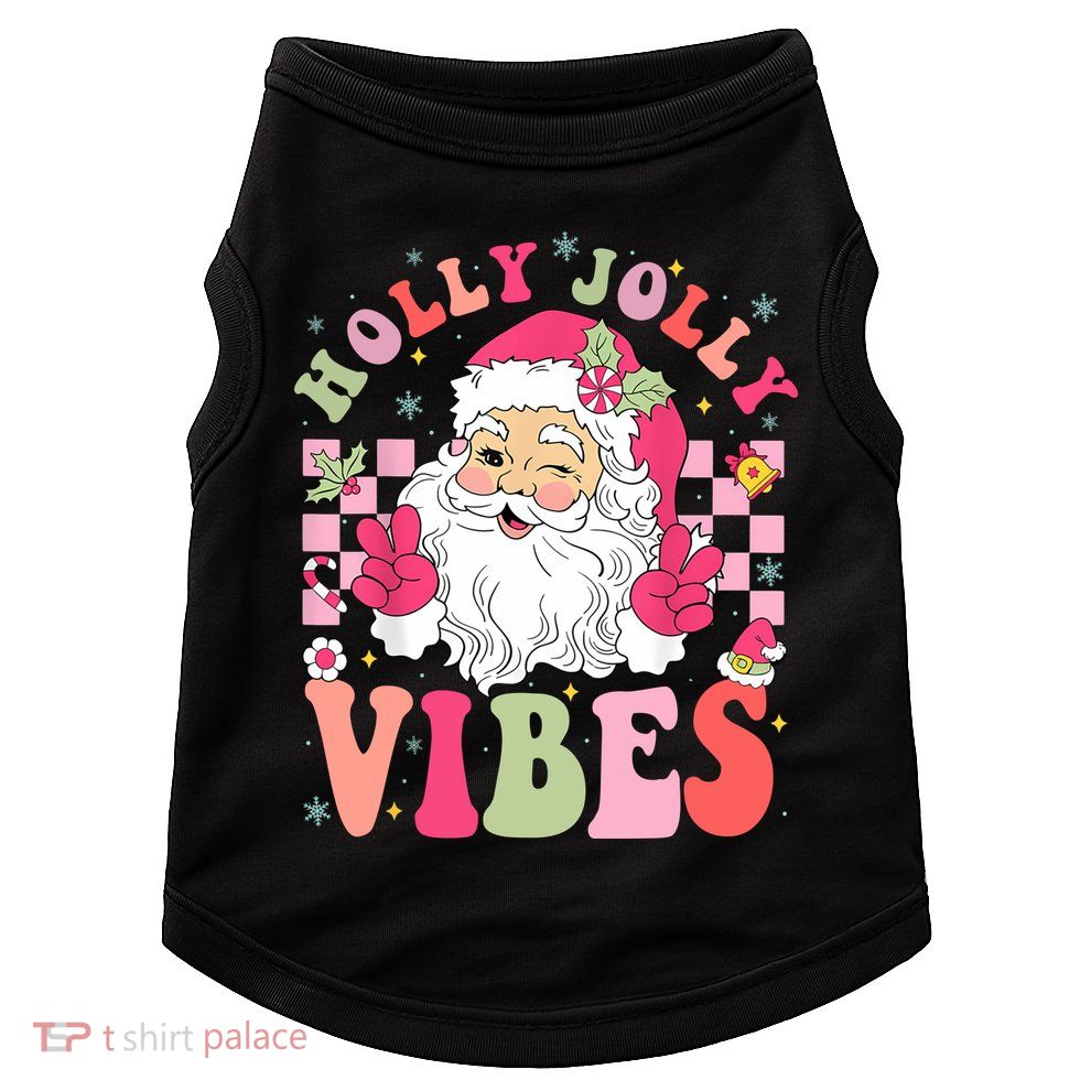 Holly Jolly Vibes Groovy Cute Santa Claus Christmas Doggie Tank