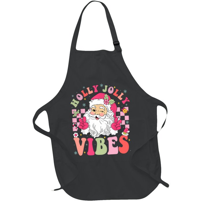 Holly Jolly Vibes Groovy Cute Santa Claus Christmas Apron