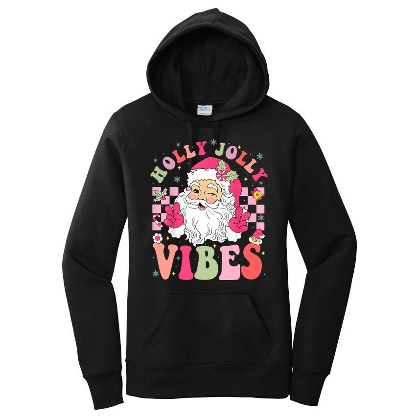 Holly Jolly Vibes Groovy Cute Santa Claus Christmas Women's Pullover Hoodie