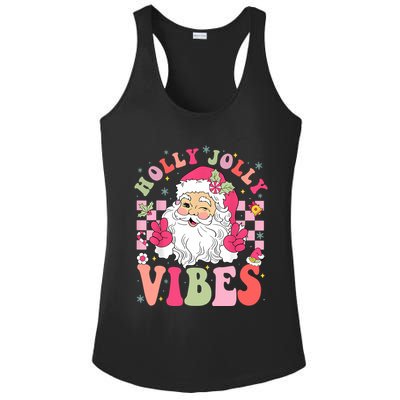 Holly Jolly Vibes Groovy Cute Santa Claus Christmas Ladies PosiCharge Competitor Racerback Tank
