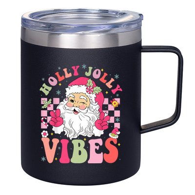 Holly Jolly Vibes Groovy Cute Santa Claus Christmas 12oz Stainless Steel Coffee Mug