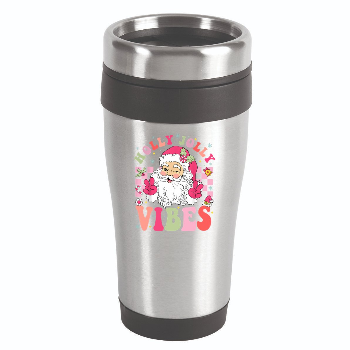 Holly Jolly Vibes Groovy Cute Santa Claus Christmas 16oz Travel Tumbler