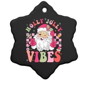 Holly Jolly Vibes Groovy Cute Santa Claus Christmas Ceramic Star Ornament