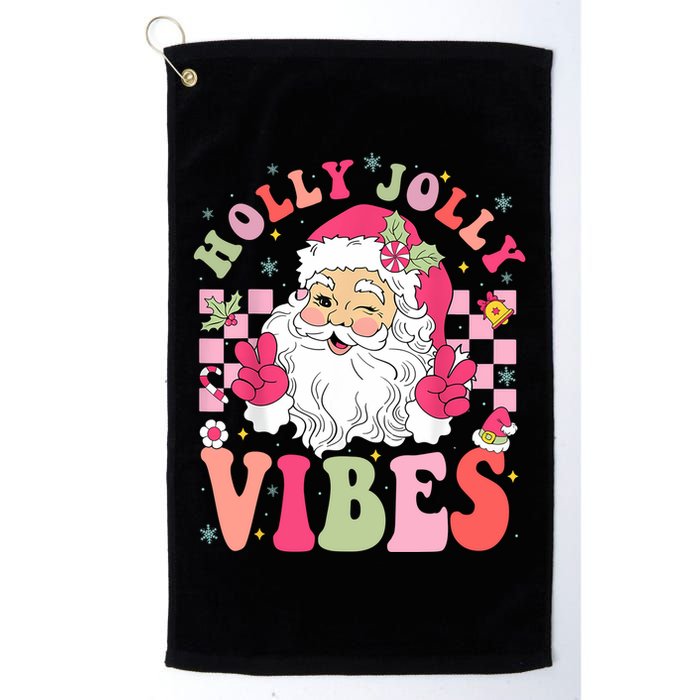 Holly Jolly Vibes Groovy Cute Santa Claus Christmas Golf Towel