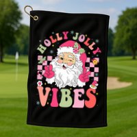 Holly Jolly Vibes Groovy Cute Santa Claus Christmas Golf Towel
