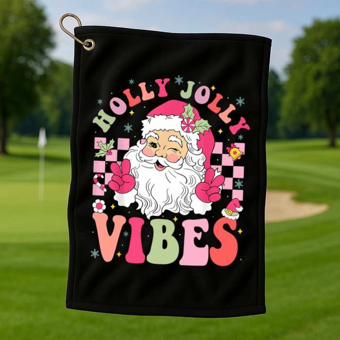 Holly Jolly Vibes Groovy Cute Santa Claus Christmas Golf Towel