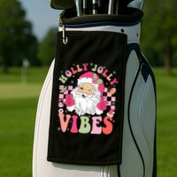 Holly Jolly Vibes Groovy Cute Santa Claus Christmas Golf Towel