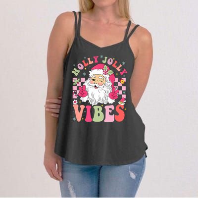 Holly Jolly Vibes Groovy Cute Santa Claus Christmas Women's Strappy Tank
