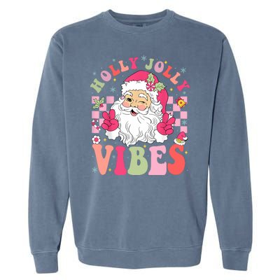 Holly Jolly Vibes Groovy Cute Santa Claus Christmas Garment-Dyed Sweatshirt