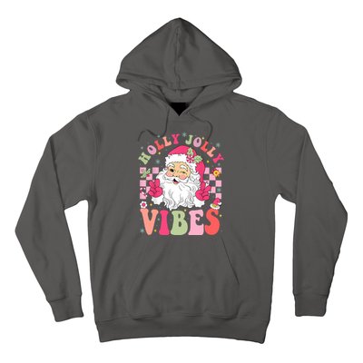 Holly Jolly Vibes Groovy Cute Santa Claus Christmas Hoodie