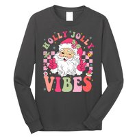 Holly Jolly Vibes Groovy Cute Santa Claus Christmas Long Sleeve Shirt