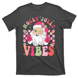 Holly Jolly Vibes Groovy Cute Santa Claus Christmas T-Shirt