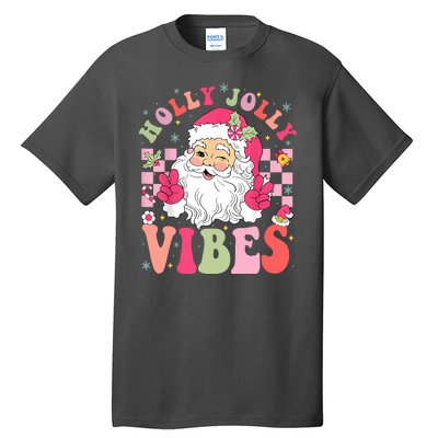 Holly Jolly Vibes Groovy Cute Santa Claus Christmas Tall T-Shirt