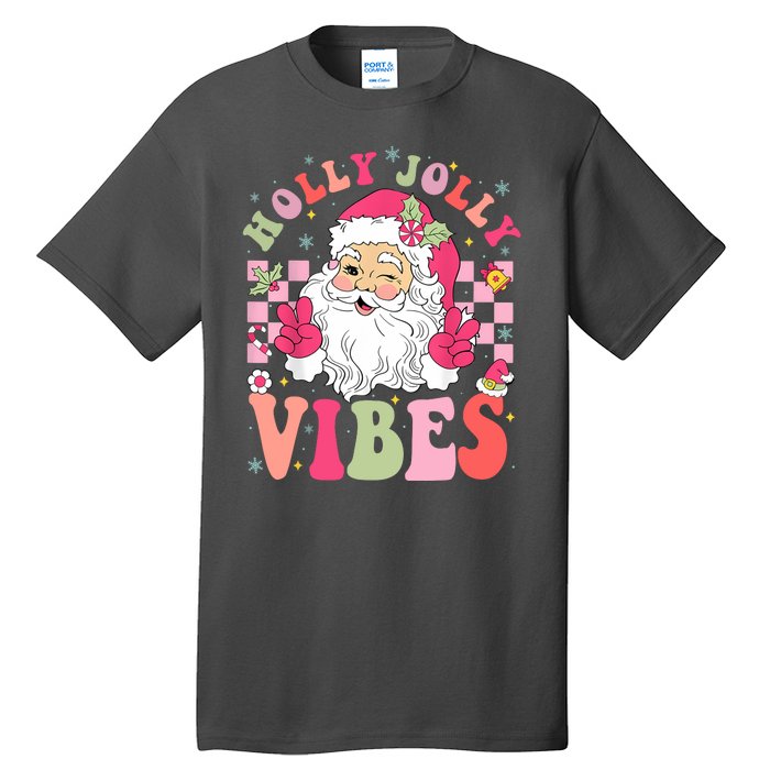 Holly Jolly Vibes Groovy Cute Santa Claus Christmas Tall T-Shirt