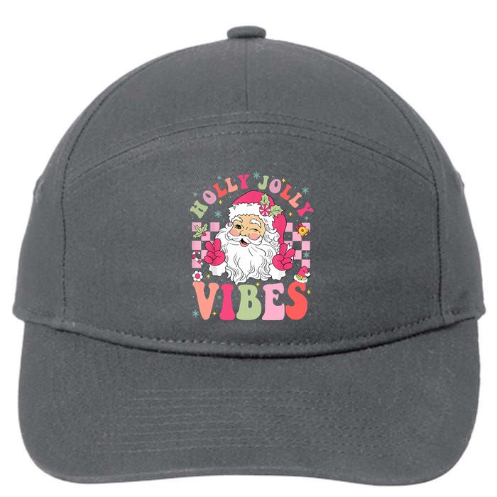 Holly Jolly Vibes Groovy Cute Santa Claus Christmas 7-Panel Snapback Hat