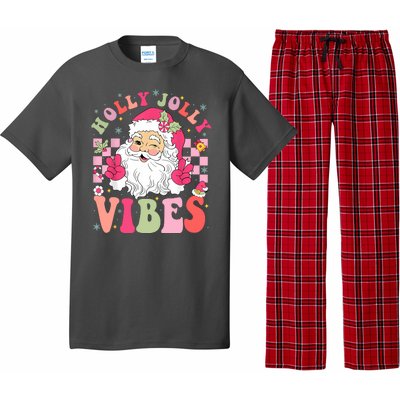 Holly Jolly Vibes Groovy Cute Santa Claus Christmas Pajama Set