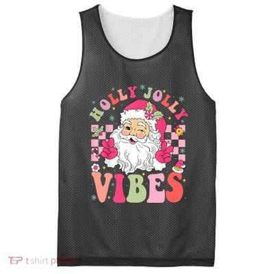 Holly Jolly Vibes Groovy Cute Santa Claus Christmas Mesh Reversible Basketball Jersey Tank