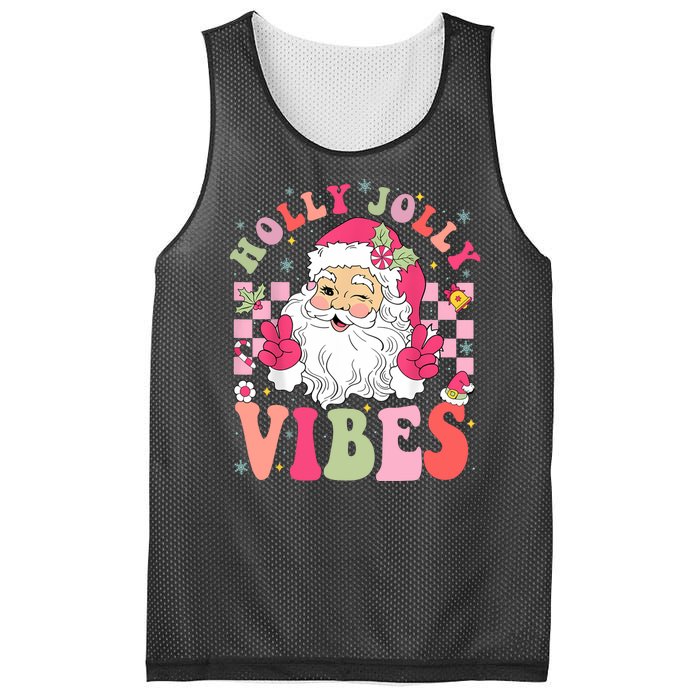 Holly Jolly Vibes Groovy Cute Santa Claus Christmas Mesh Reversible Basketball Jersey Tank