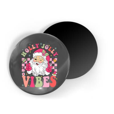 Holly Jolly Vibes Groovy Cute Santa Claus Christmas Magnet