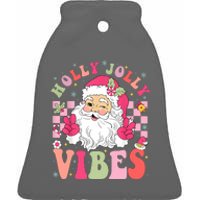 Holly Jolly Vibes Groovy Cute Santa Claus Christmas Ceramic Bell Ornament