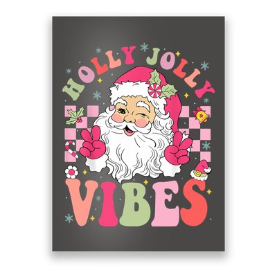 Holly Jolly Vibes Groovy Cute Santa Claus Christmas Poster