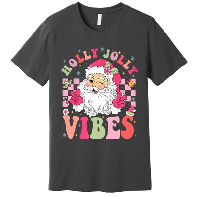 Holly Jolly Vibes Groovy Cute Santa Claus Christmas Premium T-Shirt