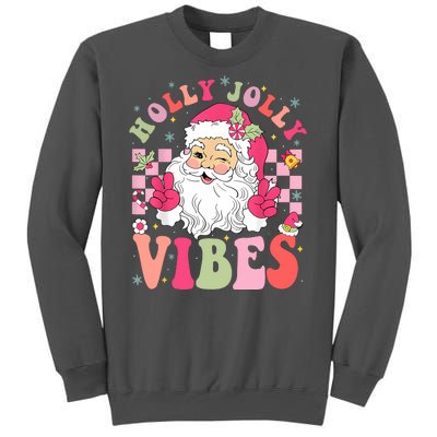 Holly Jolly Vibes Groovy Cute Santa Claus Christmas Tall Sweatshirt