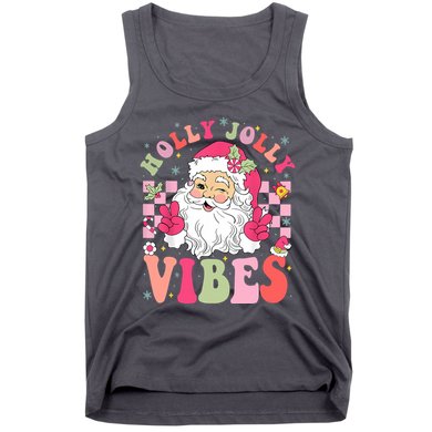 Holly Jolly Vibes Groovy Cute Santa Claus Christmas Tank Top