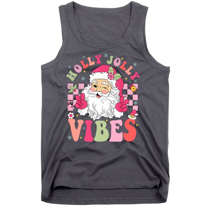 Holly Jolly Vibes Groovy Cute Santa Claus Christmas Tank Top