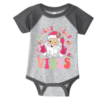 Holly Jolly Vibes Groovy Cute Santa Claus Christmas Infant Baby Jersey Bodysuit