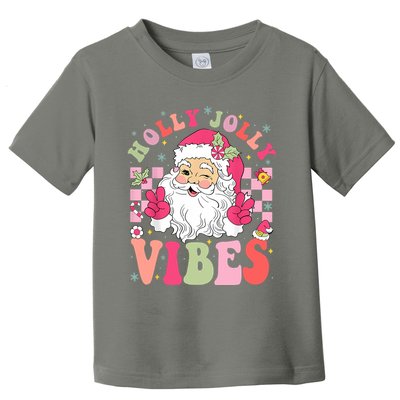 Holly Jolly Vibes Groovy Cute Santa Claus Christmas Toddler T-Shirt